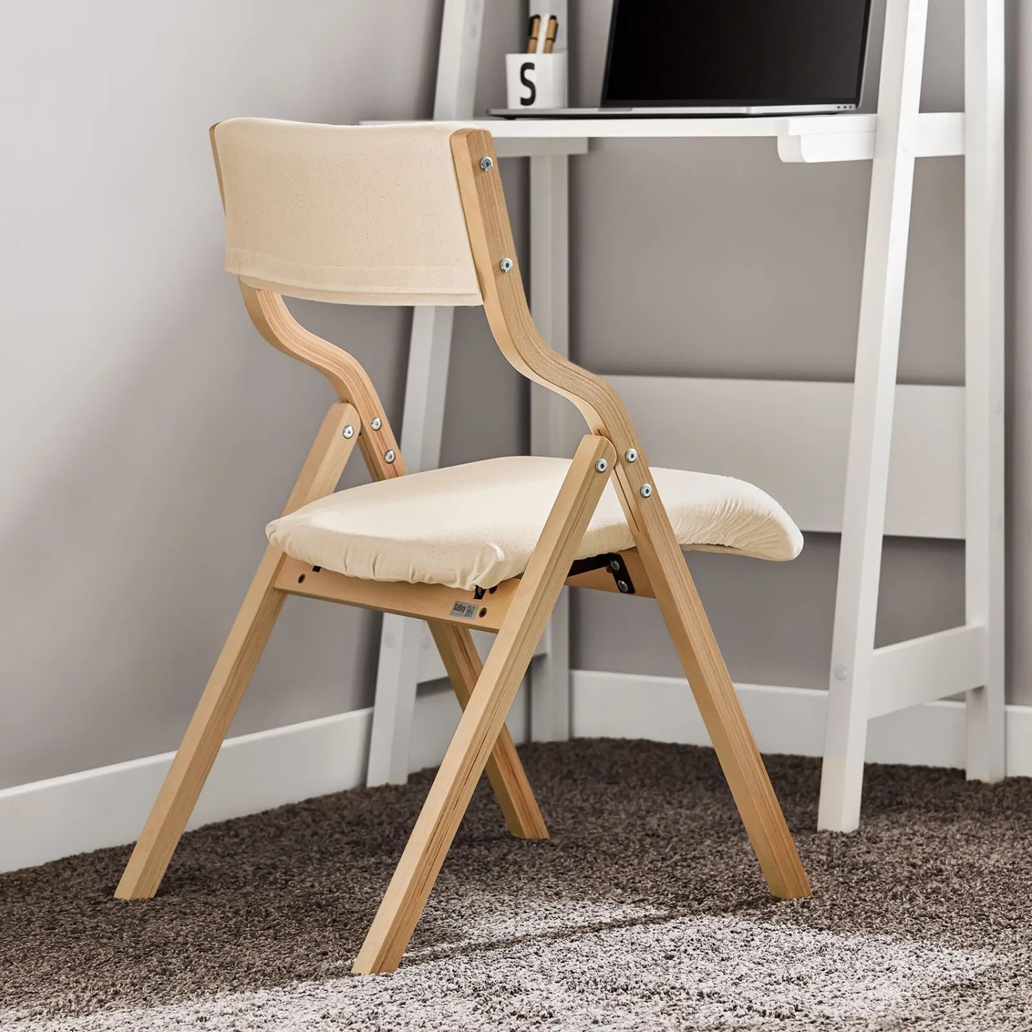 SoBuy 2er Set Esszimmerstuhl Klappstuhl Küchenstuhl Polsterstuhl mit Lehne Beige FST40-Wx2_8