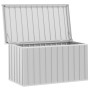 Geöffnete Furnicato Gartenbox, grau, 129x67x65 cm, aus verzinktem Stahl, zur Aufbewahrung im Garten.