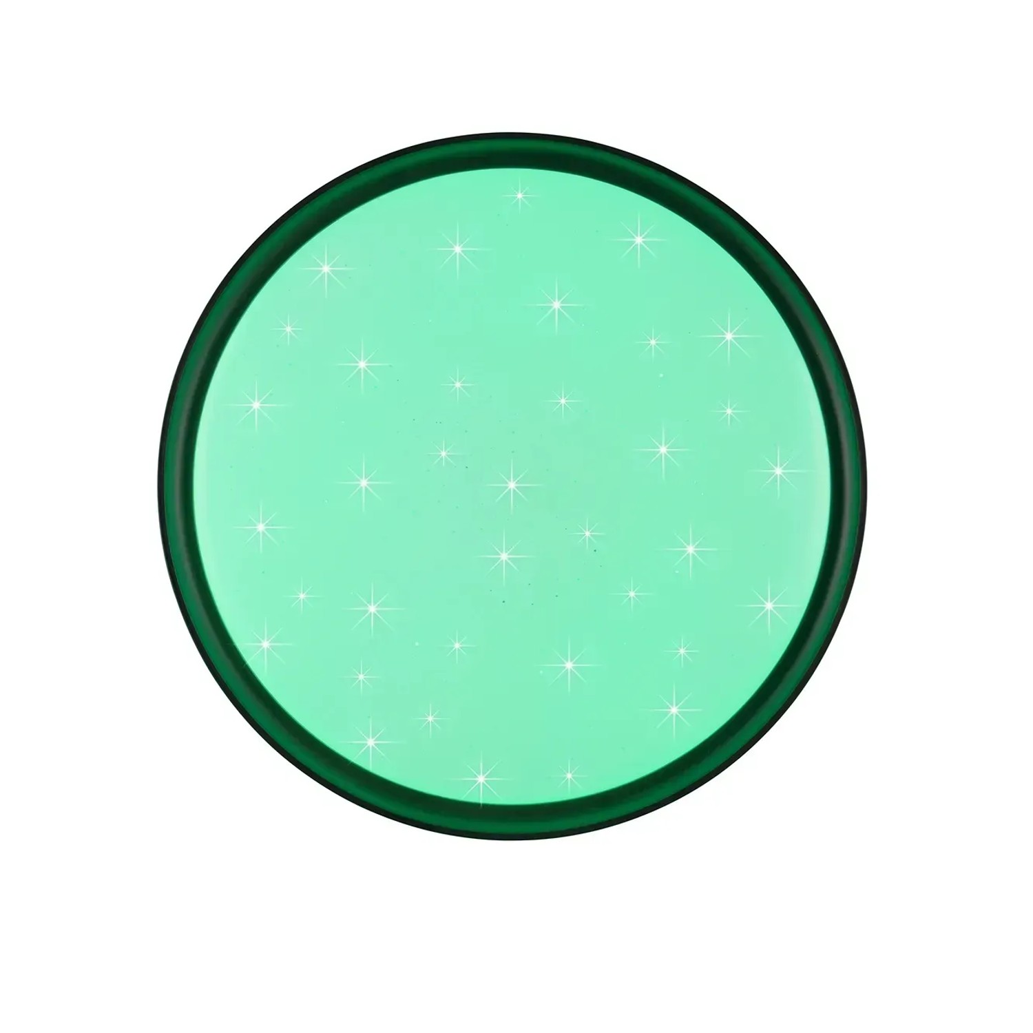 Schwarze, runde Reality LED-Deckenleuchte Solit mit mintfarbener Fläche und Sternenmuster.
