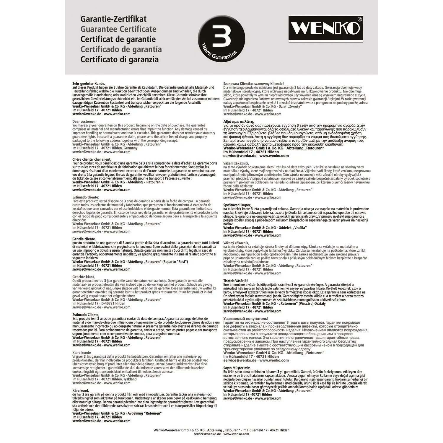 WENKO Stand WC-Garnitur Recco Edelstahl satiniert Garantie-Zertifikat