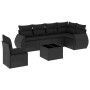 Schwarze 7-tlg. vidaXL Garten-Sofagarnitur aus Poly Rattan mit Kissen. Gartenmöbel-Set mit Tisch und Sesseln.