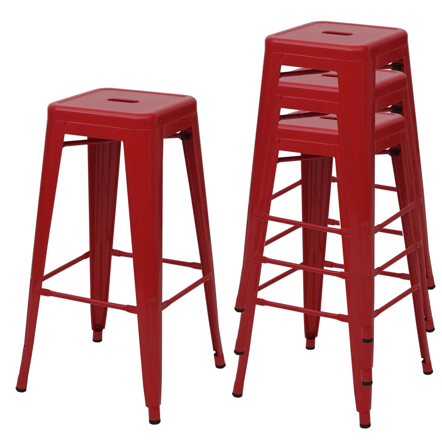 MCW Barhocker A73 Metall 4er-Set Rot