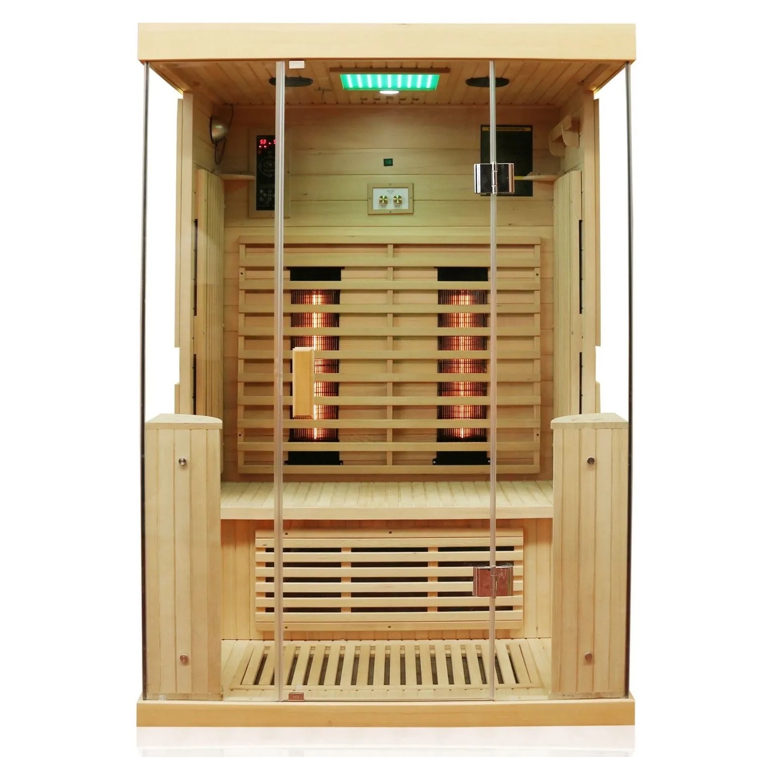 Dewello Infrarotkabine Kingston für 2 Personen aus Hemlock Tannenholz mit Glasfront.