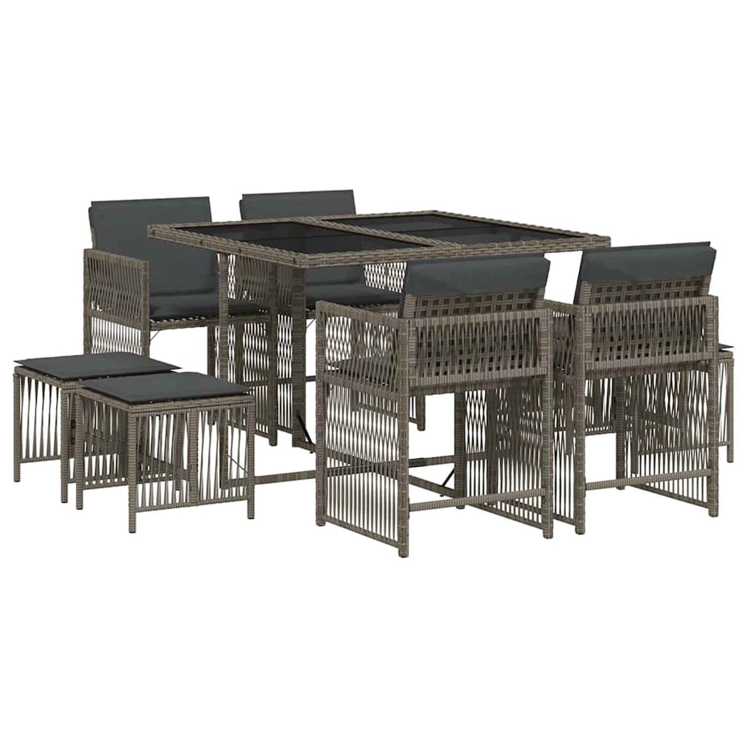 vidaXL 9-Tlg Garten-Essgruppe mit Kissen Grau Poly Rattan 3211676 günstig online kaufen