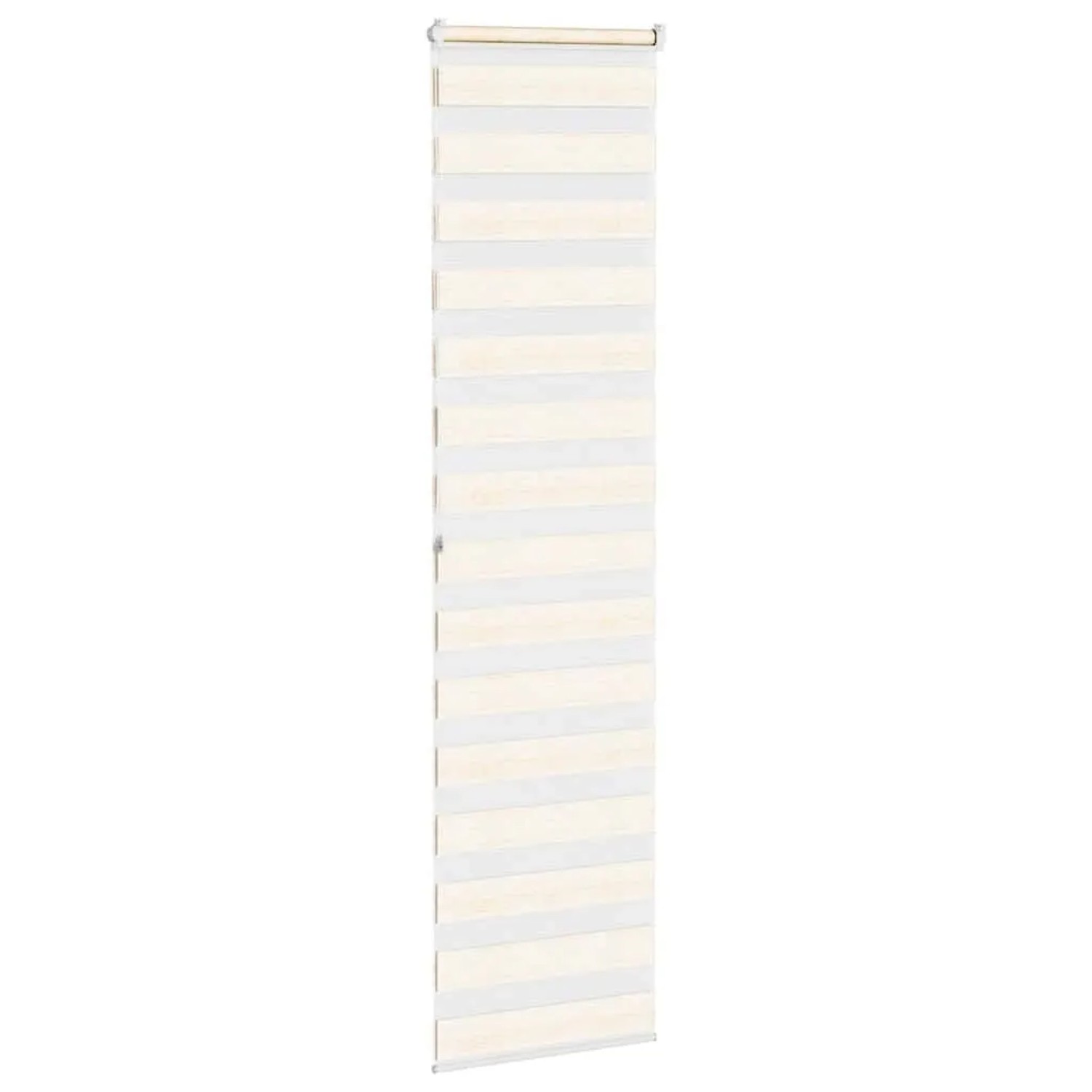 Marmorbeiges Doppelrollo mit Zebra-Design. Polyester-Stoff für variablen Sicht- und Sonnenschutz.
