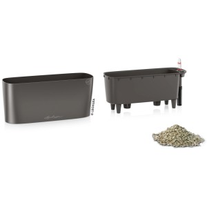 Lechuza Delta 10 Pflanzgefäß in Anthrazit metallic, 30x11cm, mit Bewässerungssystem und Pflanzgranulat.