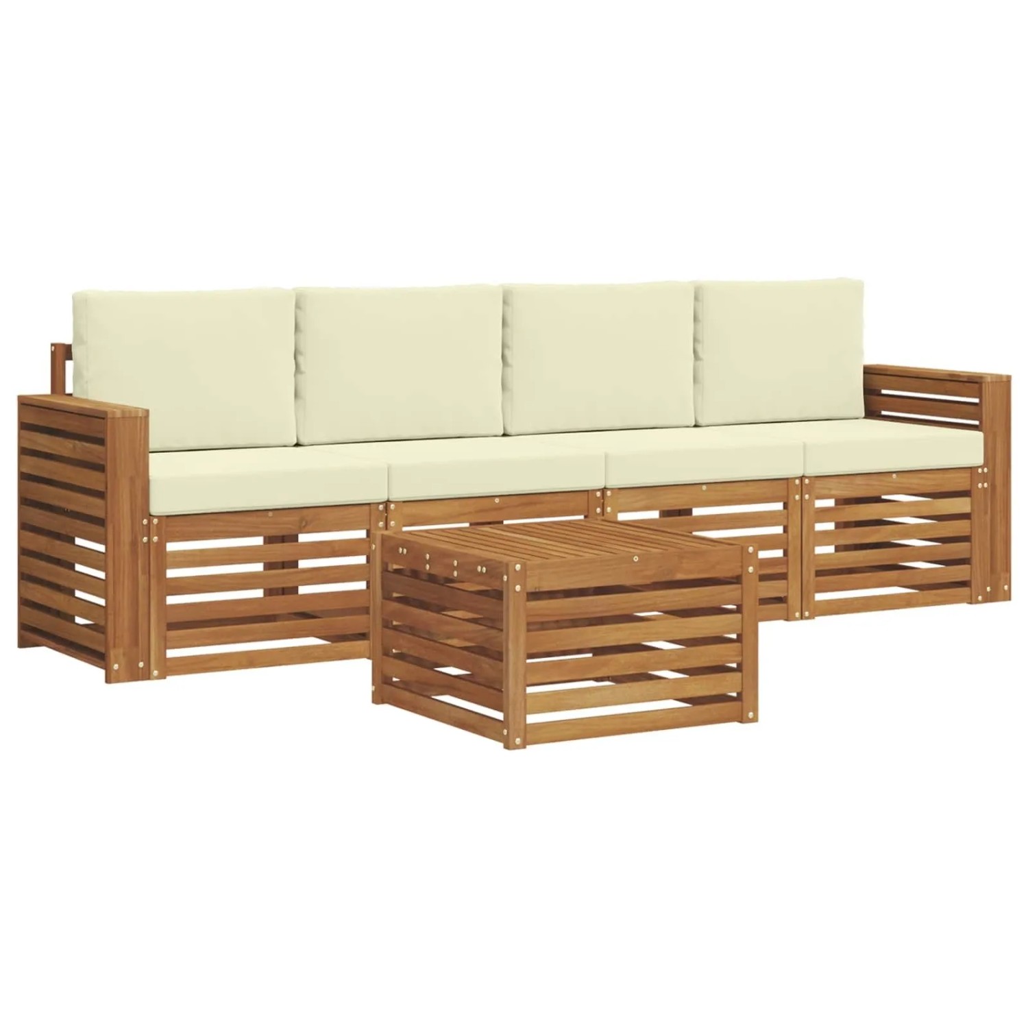 vidaXL Sofagarnituren 5 Tlg Natur und Creme Massivholz Akazie 3374335