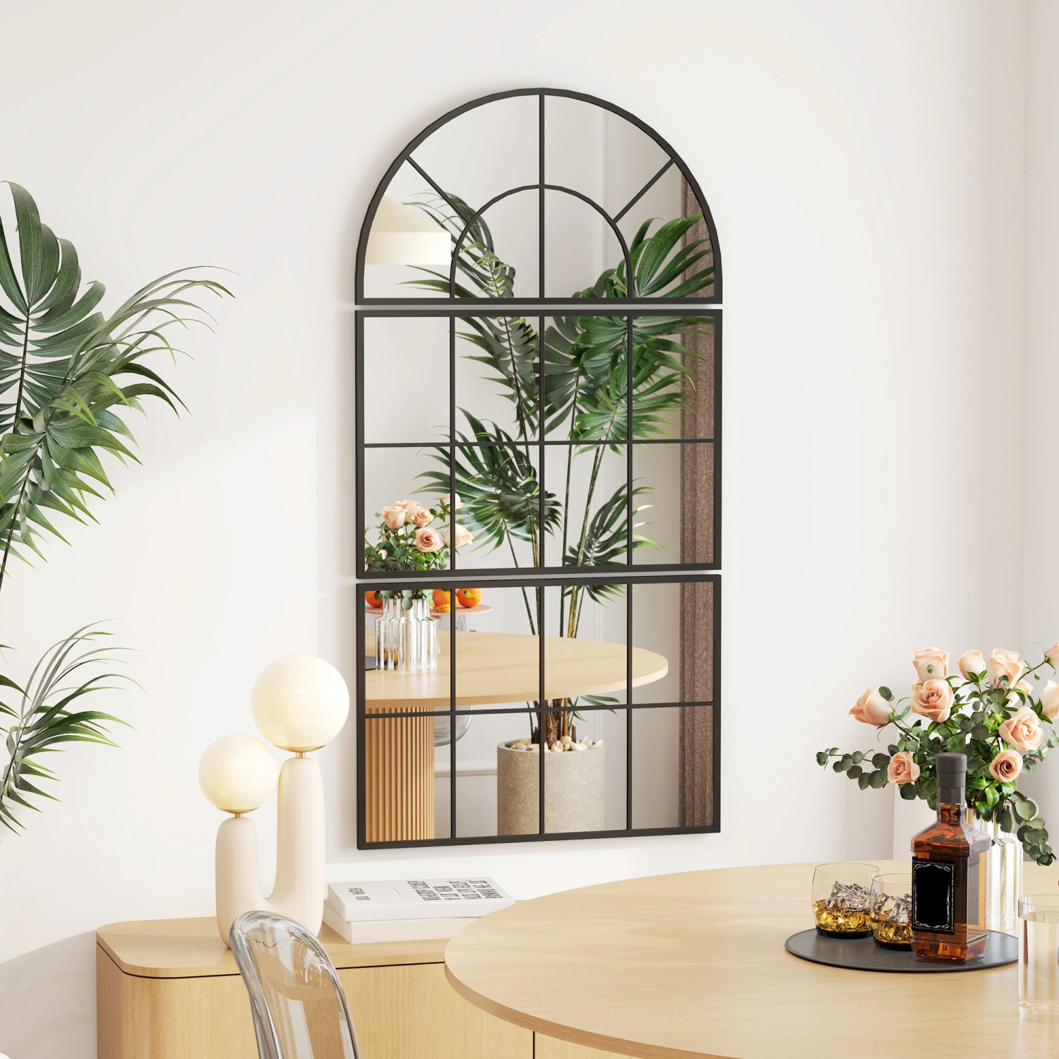 HOMCOM Wandspiegel mit schwarzem Metallrahmen im Fenster-Design.