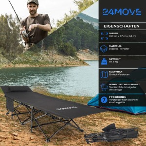 24Move Feldbett Campingbett Faltbar Bis 150 Kg Schwarz