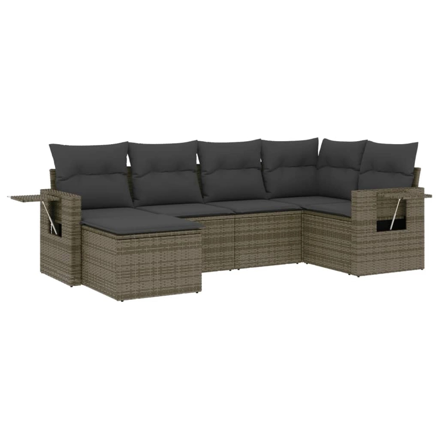 vidaXL 6-Tlg Garten-Sofagarnitur mit Kissen Grau Poly Rattan 3252797
