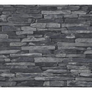 PROFHOME Vliestapete in Steinoptik, grau-schwarz, für Wandgestaltung.