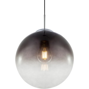 Moderne Globo Pendelleuchte Varus Chrom mit rauchfarbenem Glasschirm.