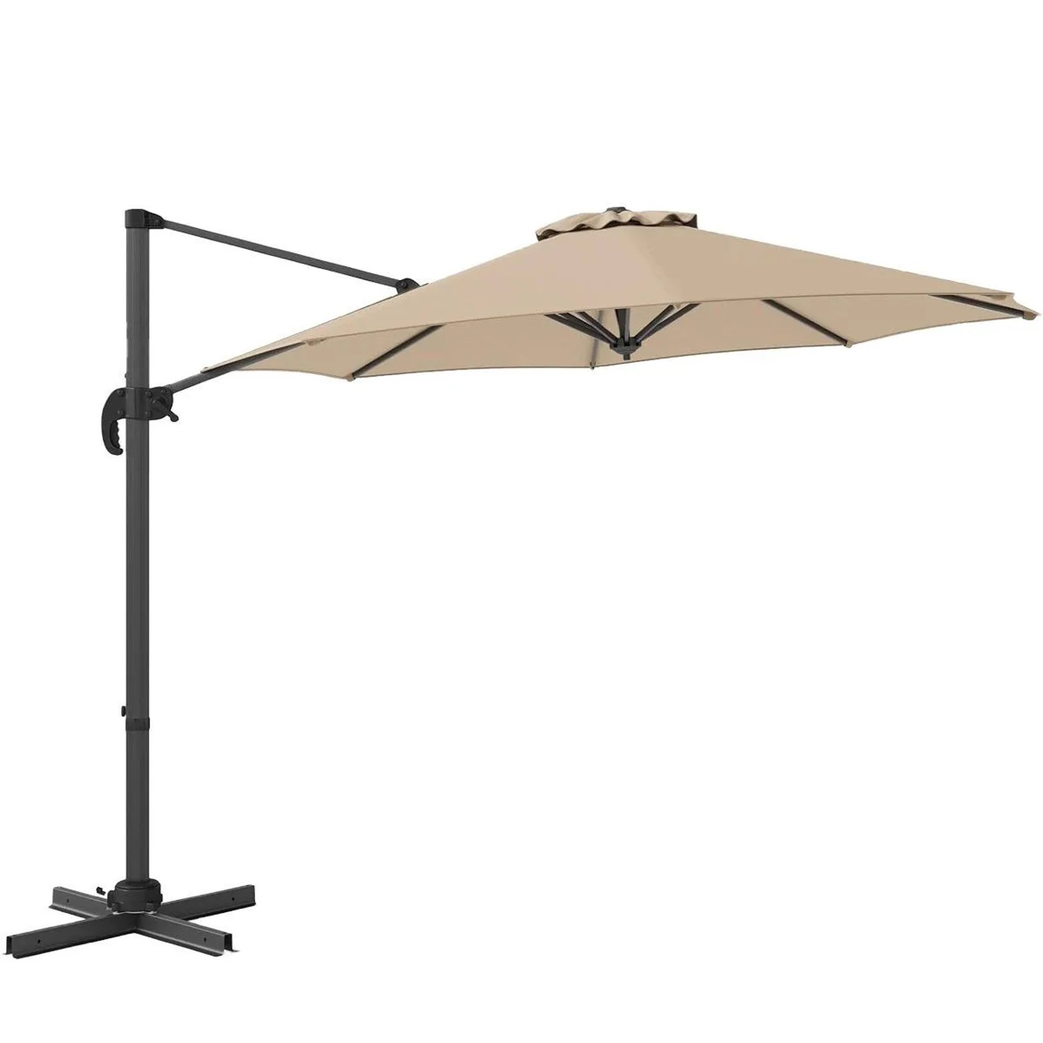 COSTWAY Runder Sonnenschirm 300 x 300 cm mit Kurbel 360° Drehbar Beige