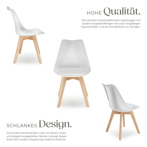 Weißes 2er-Set Esszimmerstühle Frederikke im Scandi Design: ergonomische Form, gepolsterte Sitzfläche, Holzbeine.