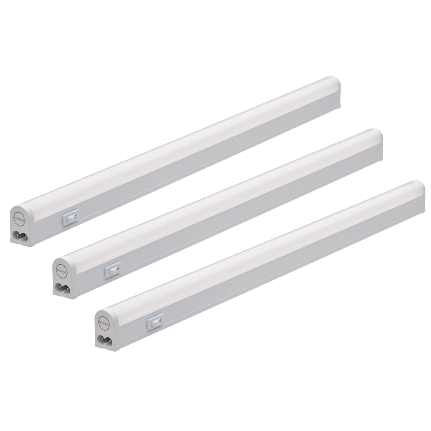 Oktaplex Riga 3er Set LED-Unterbauleuchte für die Küche 28 cm 4W Warmweiß 3000K Verbindbar mit Stecker und Schalter Weiß