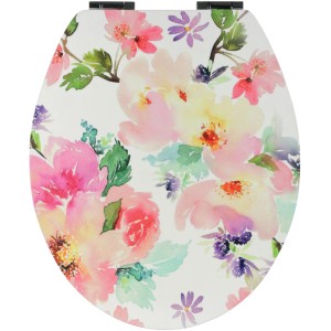 Sanitop-Wingenroth WC-Sitz mit Gerbera Dekor. WC-Sitz mit Blumenmuster in Rosa-, Gelb- und Lilatönen.