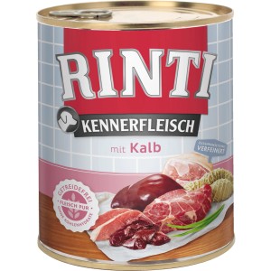 Rinti Kennerfleisch Kalb, 800g Dose Hunde-Nassfutter mit hohem Fleischanteil.