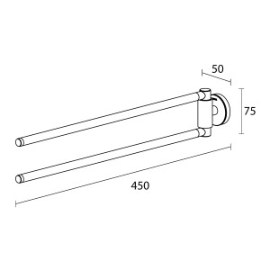 Weißer, 2-armiger Tiger Urban Handtuchhalter mit Maßangaben.