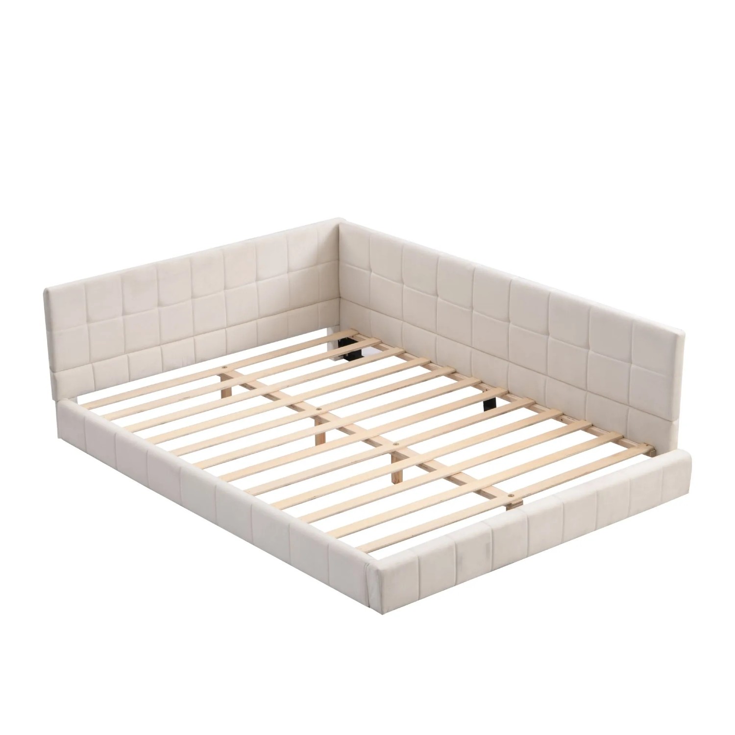 KOMHTOM Polsterbett Schlafsofa 140x200Cm Multifunktionsbett Mit Lattenrost Aus Hautsympathischem Samtstoff Beige Ohne Matratze