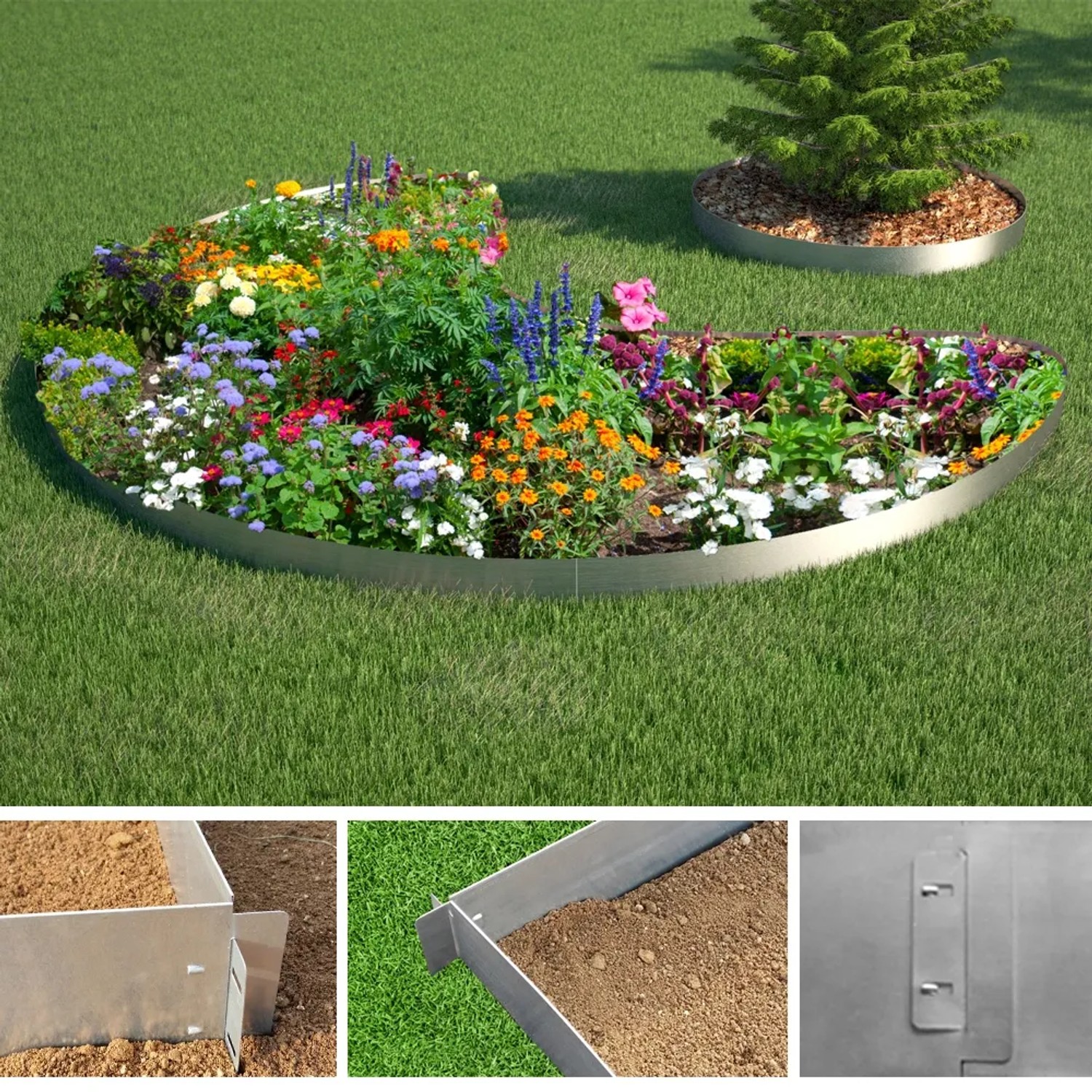 OK-Living Rasenkante Silber, 15m Beetumrandung aus Metall für den Garten.
