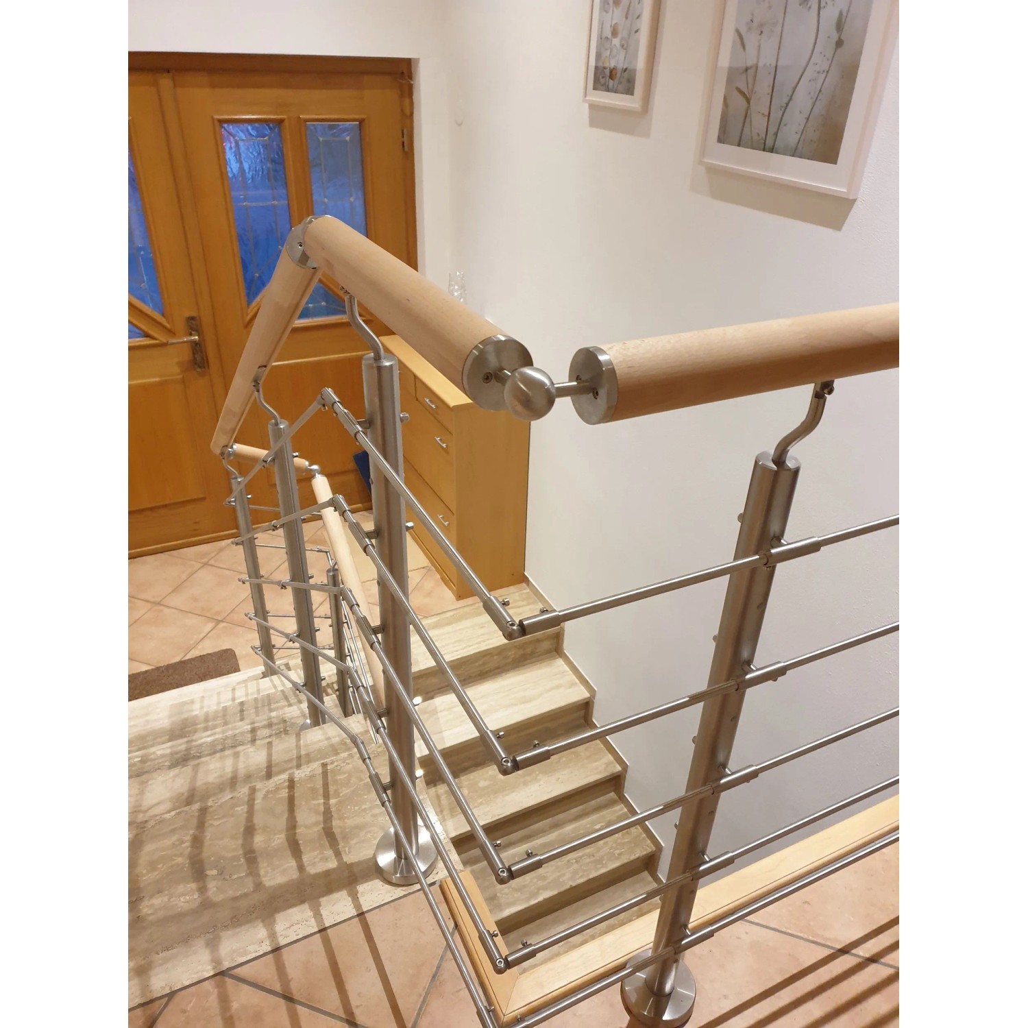 Edelstahl Geländerstütze V2A, 85cm, mit 5 Rundstäben für Treppen und Geländer.