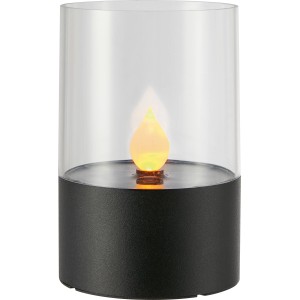 Schwarze LED Solar Tischleuchte mit Flammeneffekt für gemütliche Gartenbeleuchtung.