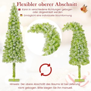 Grüner künstlicher Weihnachtsbaum 150cm mit Schneebeflockung und flexibler Spitze, die sich individuell biegen lässt.