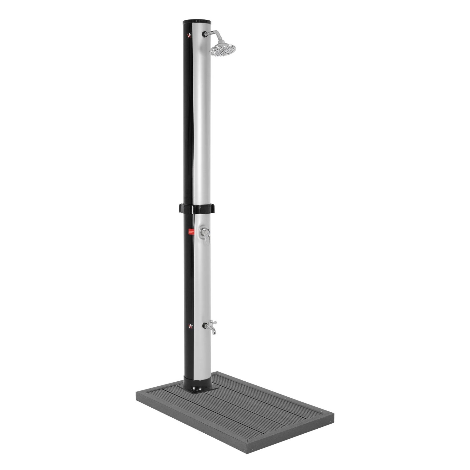 ML-Design Solardusche 35L 217cm Fußdusche Bodenplatte Silber-Schwarz