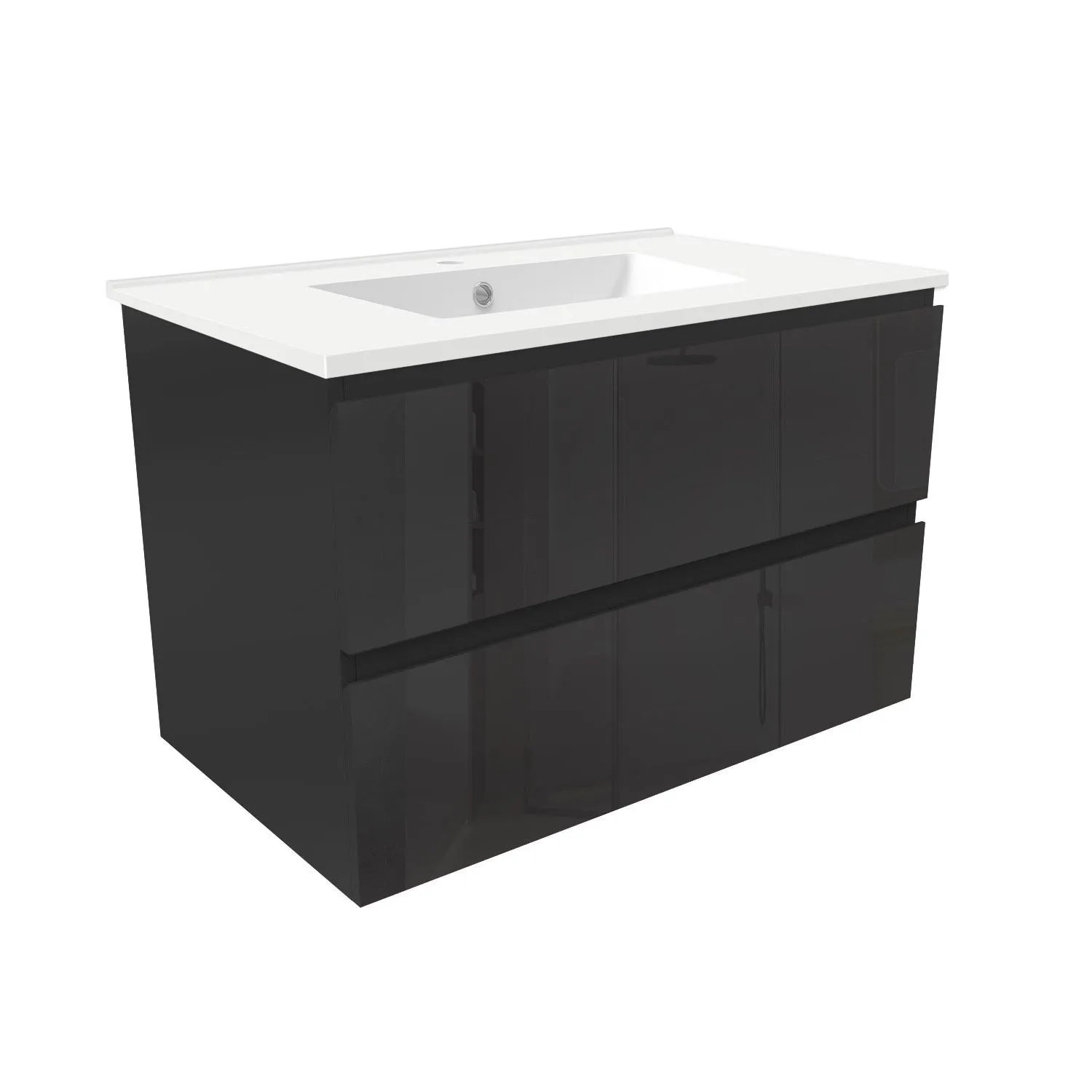 Duschparadies Waschtisch 2 tlg. Zwenia Keramik Waschbecken mit Unterschrank 80cm Hochglanz Schwarz