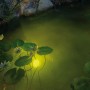 Teich mit Seerosen und Paulmann Plug & Shine LED-Teichbeleuchtung in Warmweiß.