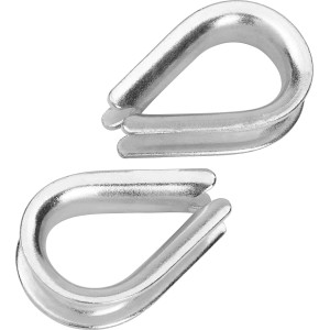 Zwei verzinkte Kauschen (4 mm) zur Verstärkung von Draht- und Textilseilschlaufen.