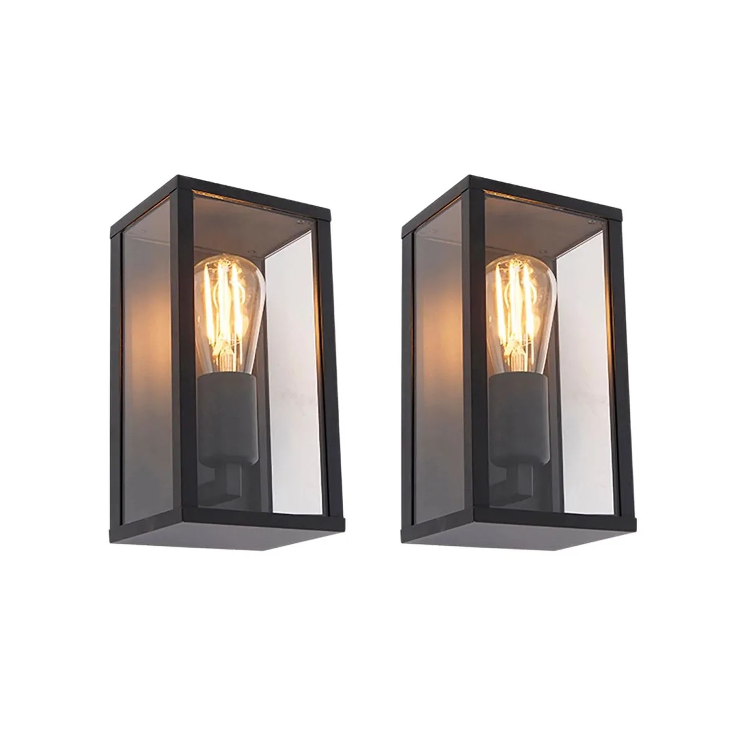 QAZQA 2er Set Industrielle Wandleuchten Schwarz 26 cm IP44 Charlois