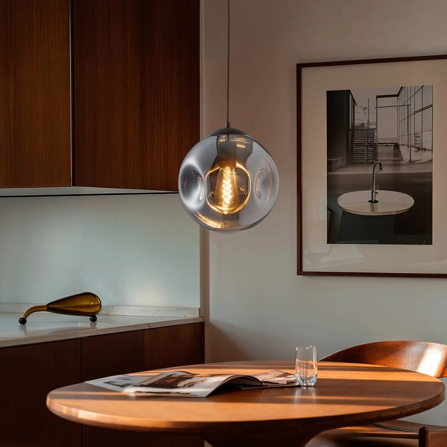 Moderne Lindby Pendelleuchte Valentina aus Alu und Glas, 1-flammig, für Wohnzimmer & Esszimmer.