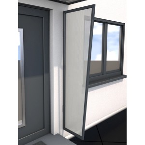 Gutta Seitenblende für Vordach B1, Polycarbonat klar, anthrazit, 200x60x45 cm. Seitlicher Schutz für Haustür.