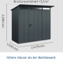 Ecostar Gerätehaus Elegant, Pultdach, anthrazitgrau, mit Maßangaben.