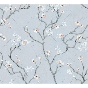 A.S. Création Vliestapete mit Kirschblütenmuster in Grau und Braun.