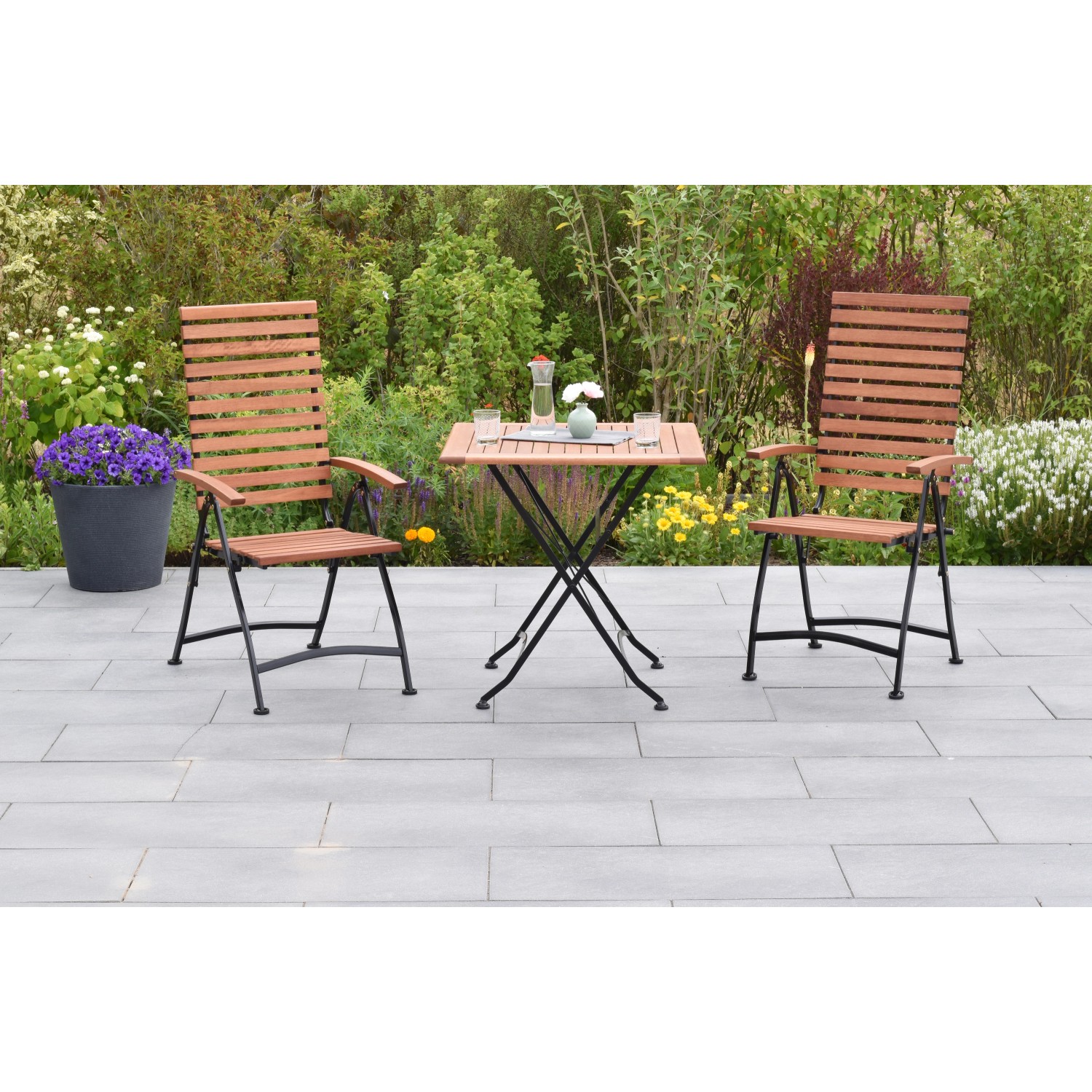Merxx Schlossgarten Gartenmöbel-Set 3-tlg. 2 Klappsessel Klapptisch 75x75 c günstig online kaufen