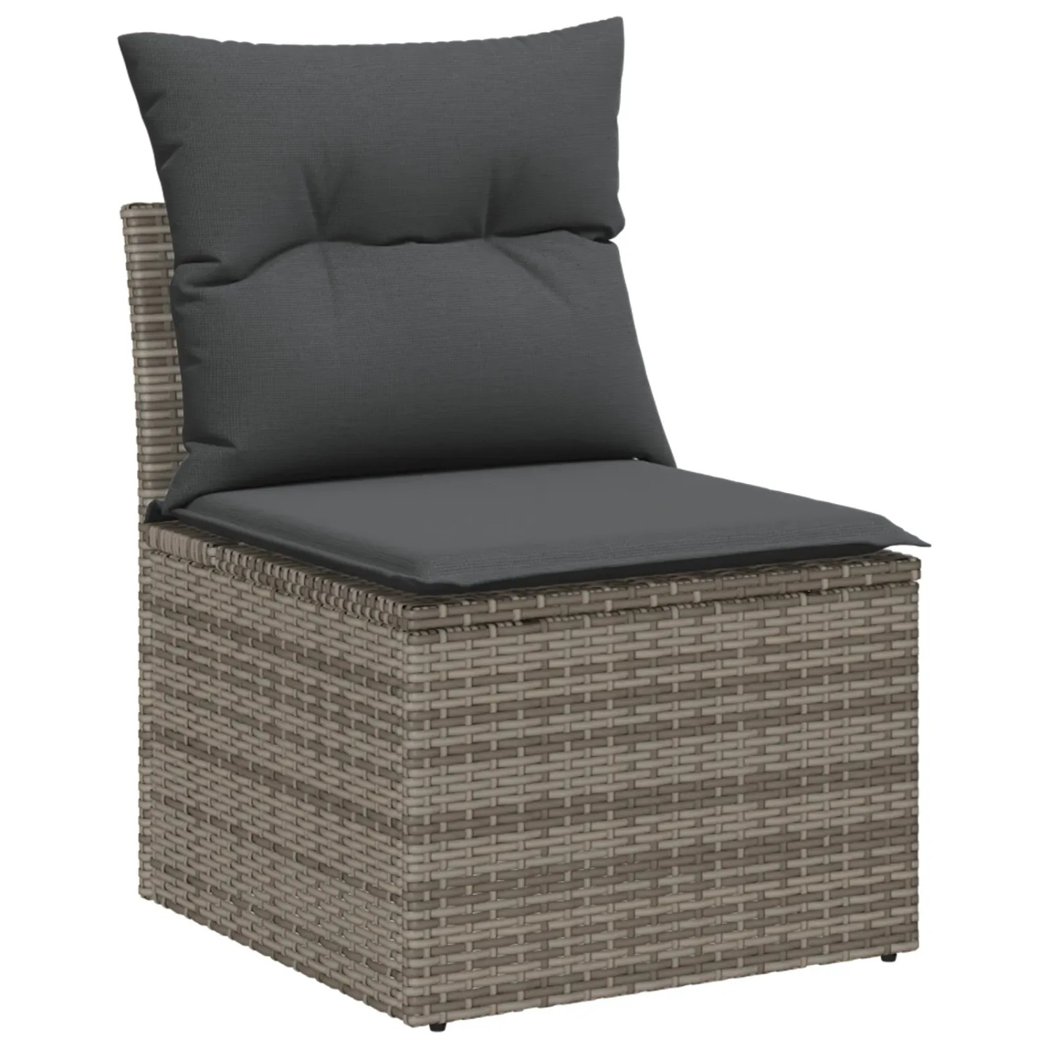 Graues Gartenmöbel-Element aus Polyrattan mit Kissen, Teil des vidaXL Sofa-Sets.