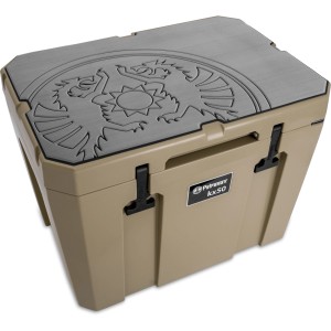 Petromax Haftauflage grau mit Drachenemblem für Kühlbox kx50. Schutz vor Kratzern und Stößen.