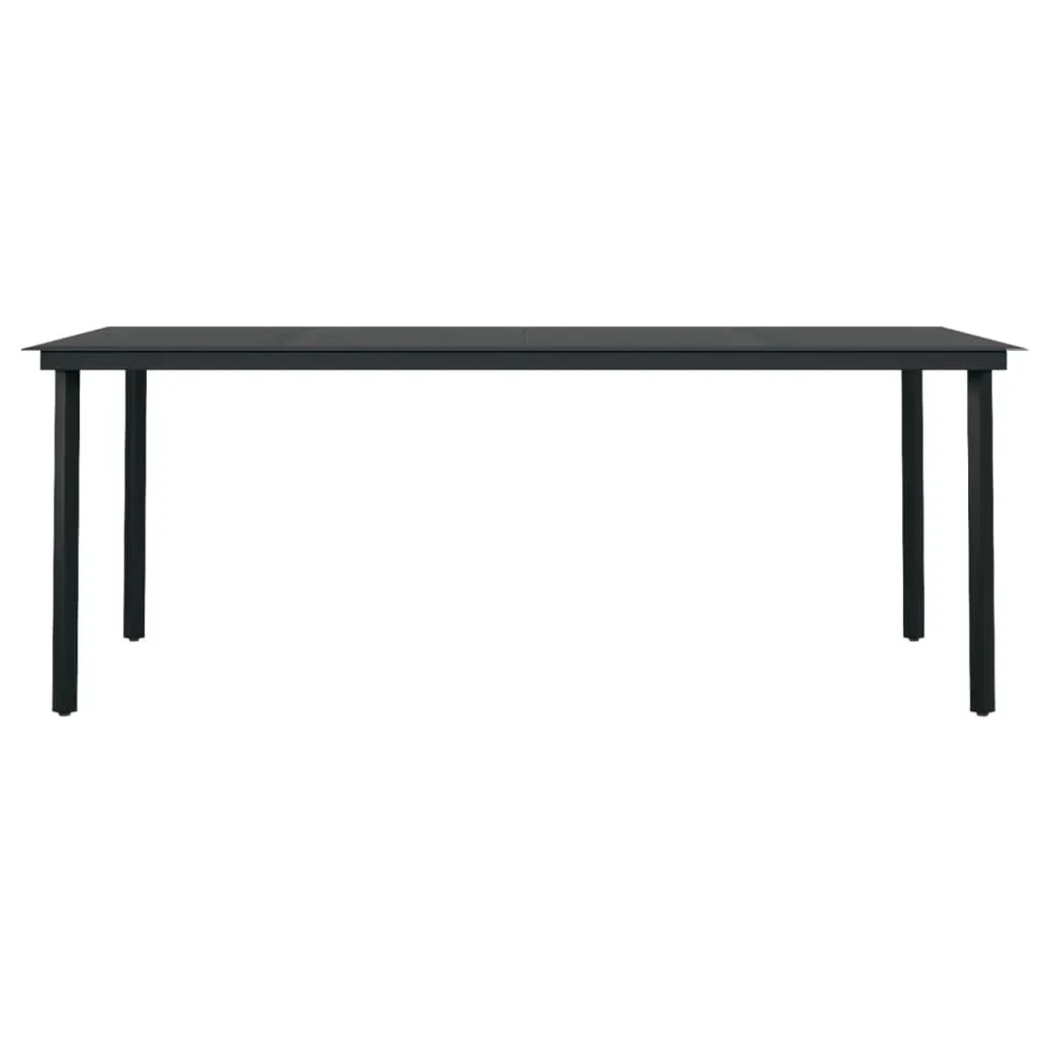 Schwarzer vidaXL Gartentisch mit Glasplatte, Teil der 9-tlg. Garten-Essgruppe.