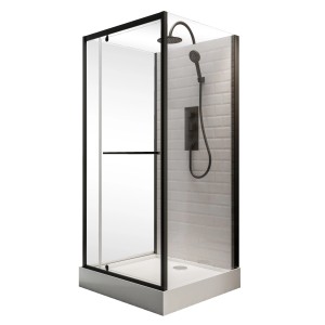 Schulte Komplettduschkabine Jersey 2, 90x90 cm, mit mattschwarzem Rahmen und Duschsystem.