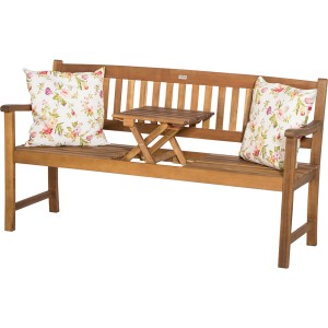 Siena Garden Gartenbank Florida aus Akazienholz mit integriertem Klapptisch und Kissen.