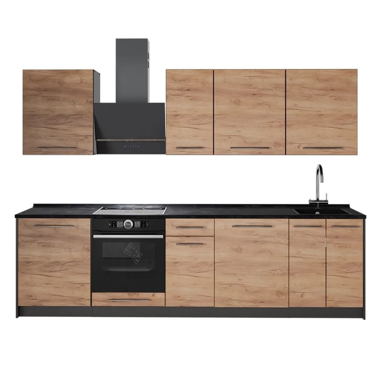 Vicco Küchenzeile Fame-Line Goldkraft Eiche/Anthrazit 280 x 82 ohne Arbeitsplatte Art Nr 64163