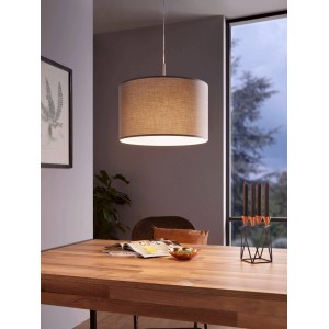 Graue Eglo Hängeleuchte Pasteri mit Stoffschirm, 38 cm Durchmesser, für E27 Leuchtmittel bis 60W.