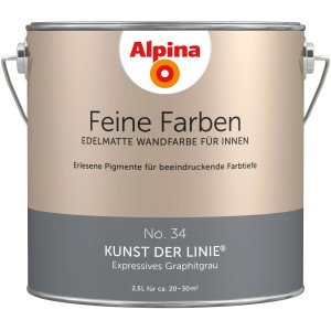 Alpina Feine Farben No. 34 Kunst der Linie, edelmattes Grau für Innen, 2,5 l Dose.