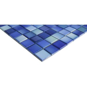 Mosaikmatte Keramik in Blau-Türkis-Melange, 30x30 cm. Quadratische Mosaikfliesen für Bad & Küche.