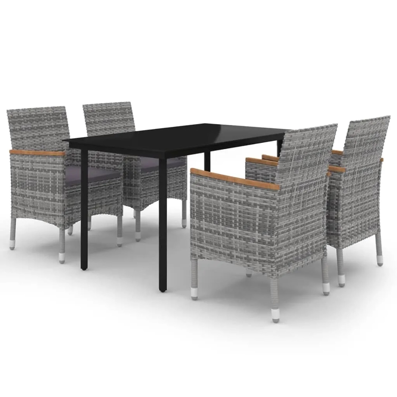 vidaXL 5-Tlg Garten-Essgruppe mit Auflagen Poly Rattan und Glas 3099777
