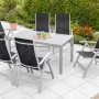 7-teiliges Gartenmöbel-Set Carrara in Schwarz mit Tisch (150x90 cm) und 6 Klappsesseln.