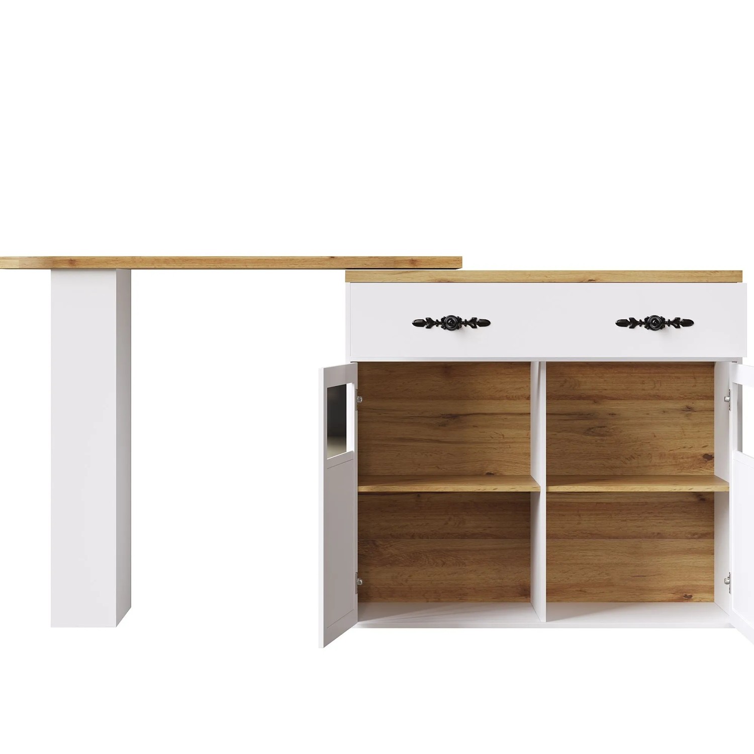 okwish Bartisch mit Ausziehfunktion Drehbar Stauraum Küche 138-204x39x104cm Weiß