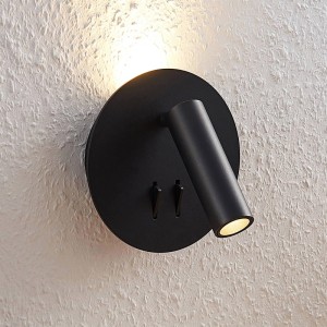 Moderne, schwarze LED Wandleuchte Magya von Lucande aus Aluminium, 2-flammig für Wohnzimmer.